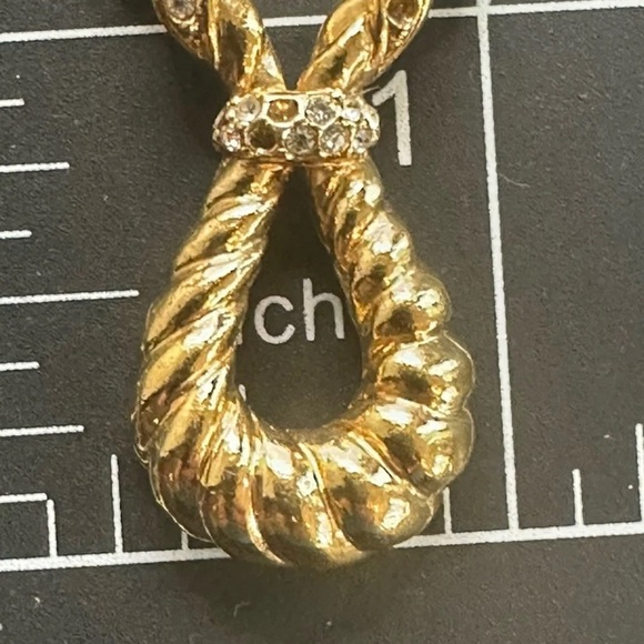 Vintage Attwood & Sawyer A&S Gold Tone Rope Pendant Necklace Rhinestone UK FLAWS - Picture 10 of 14